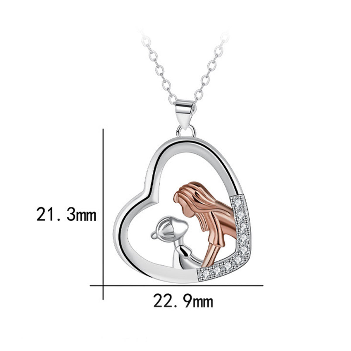 Copper With Silver/Rosegold Plated Heart Pendant Necklace