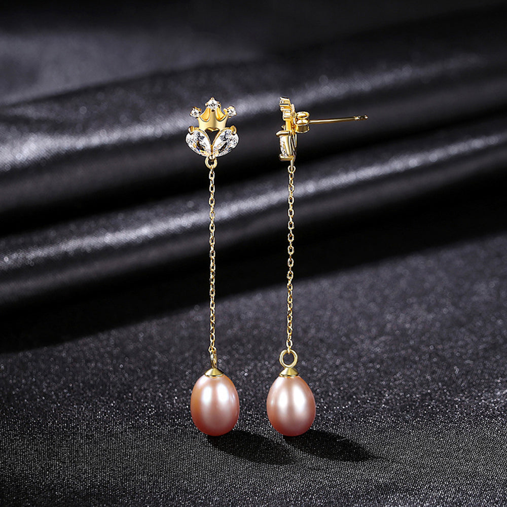 925 Sterling Silver Natural Pearl Long Drop Earrings Fashion Jewelry Gift for Women Girls