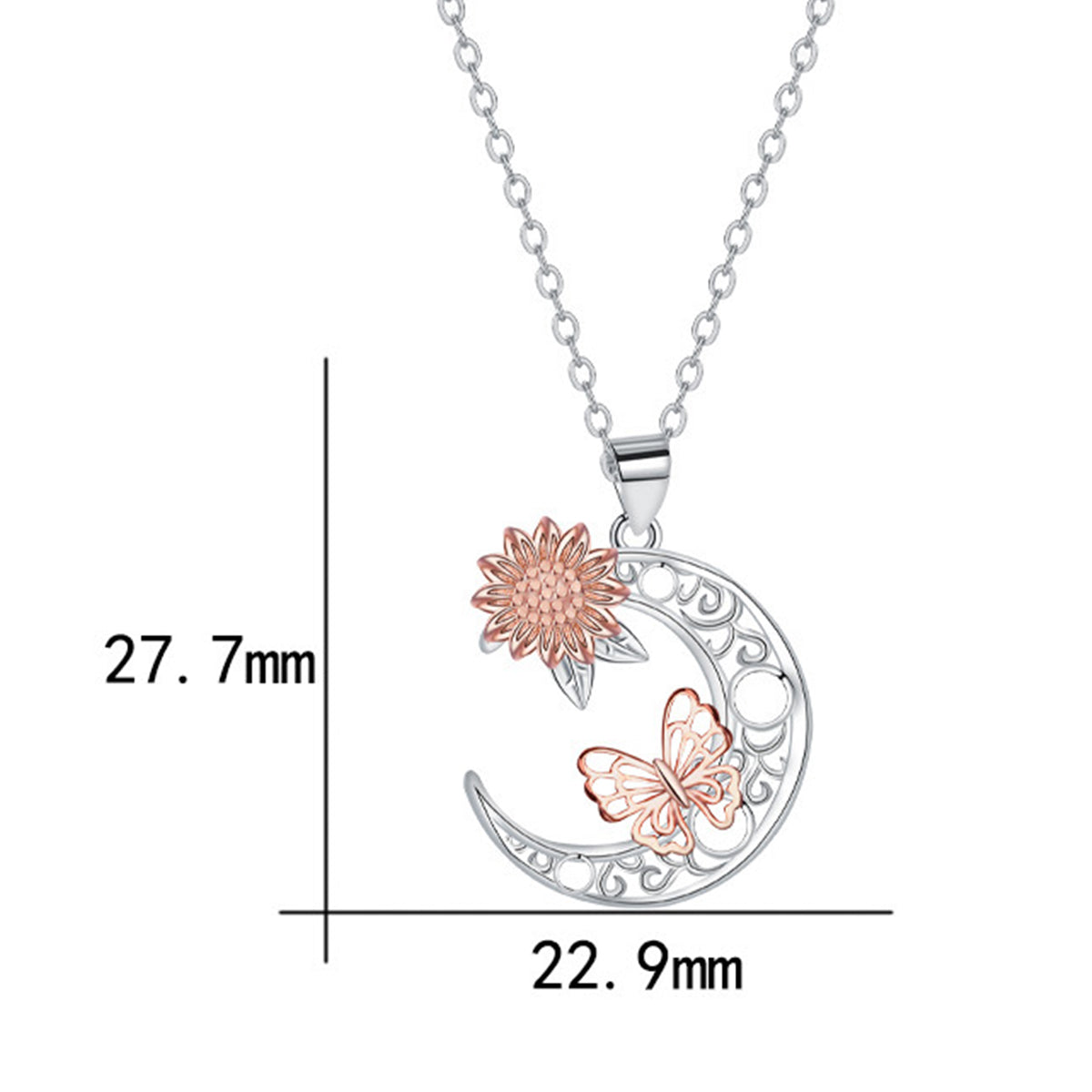 Copper With Silver/Rosegold Plated Moon Pendant Necklace