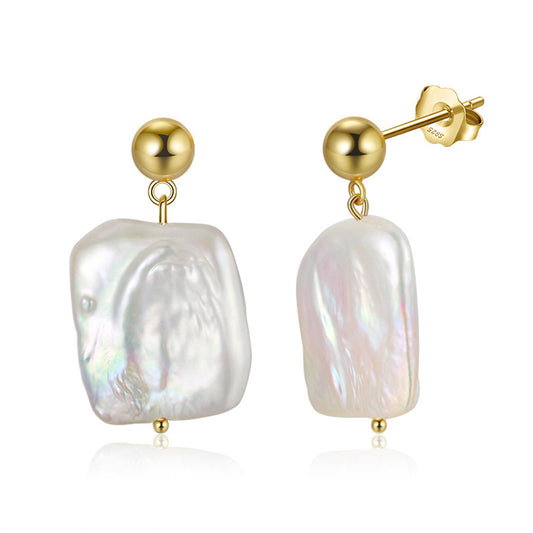 925 Sterling Silver Natural Pearl Huggie Earrings Fashion Jewelry Gift for Women Girl