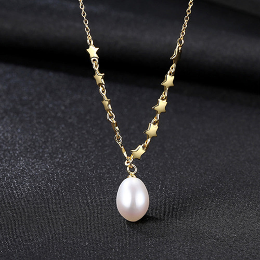 925 Sterling Silver Natural Pearl Drop Necklace Fashion Jewelry Gift for Women Girls