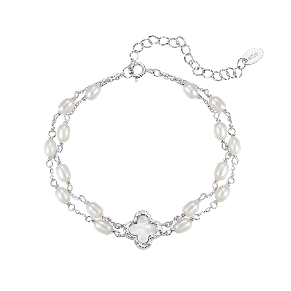 Pulsera de perlas de plata de ley 925, joyería de moda, regalo para mujeres y niñas.