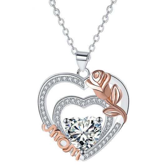 Copper With Silver/Rosegold Plated Heart Mom Pendant Necklace