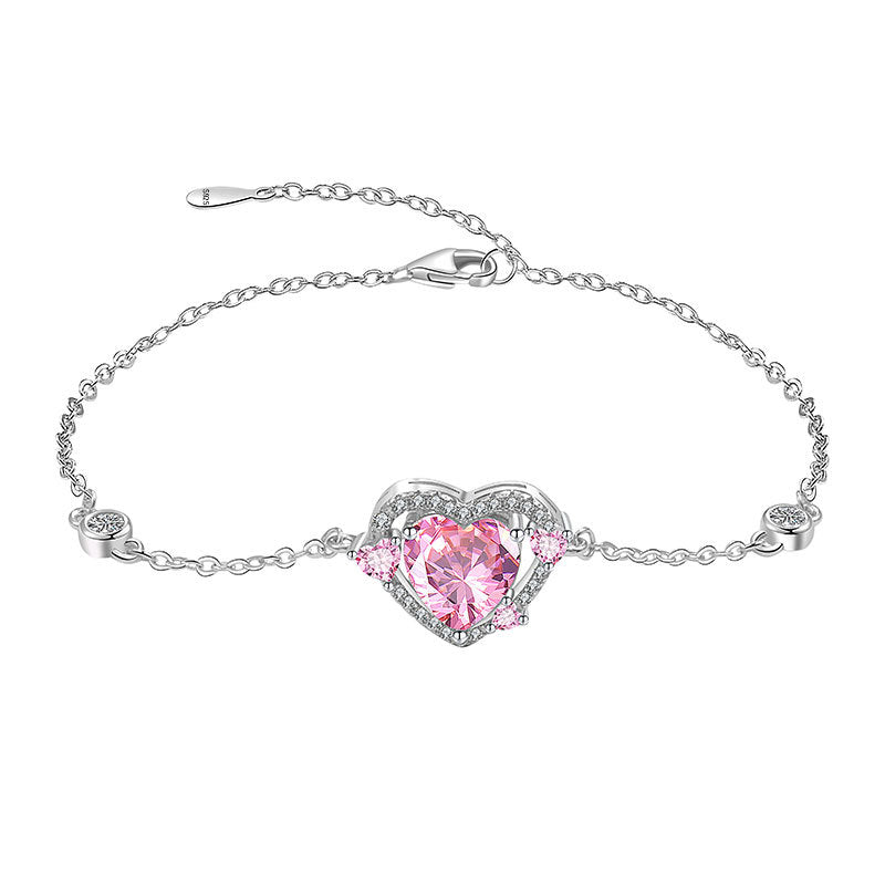 925 Sterling Silver Fashion Heart Zircon Bracelet