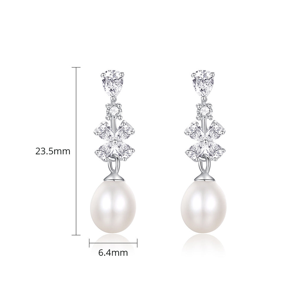 925 Sterling Silver Natural Pearl Drop Earrings Fashion Jewelry Gift for Women Girls