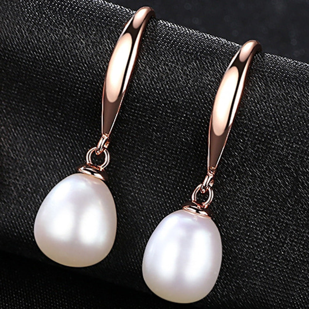 925 Sterling Silver Natural Pearl Drop Hook Earrings Fashion Jewelry Gift for Women Girls
