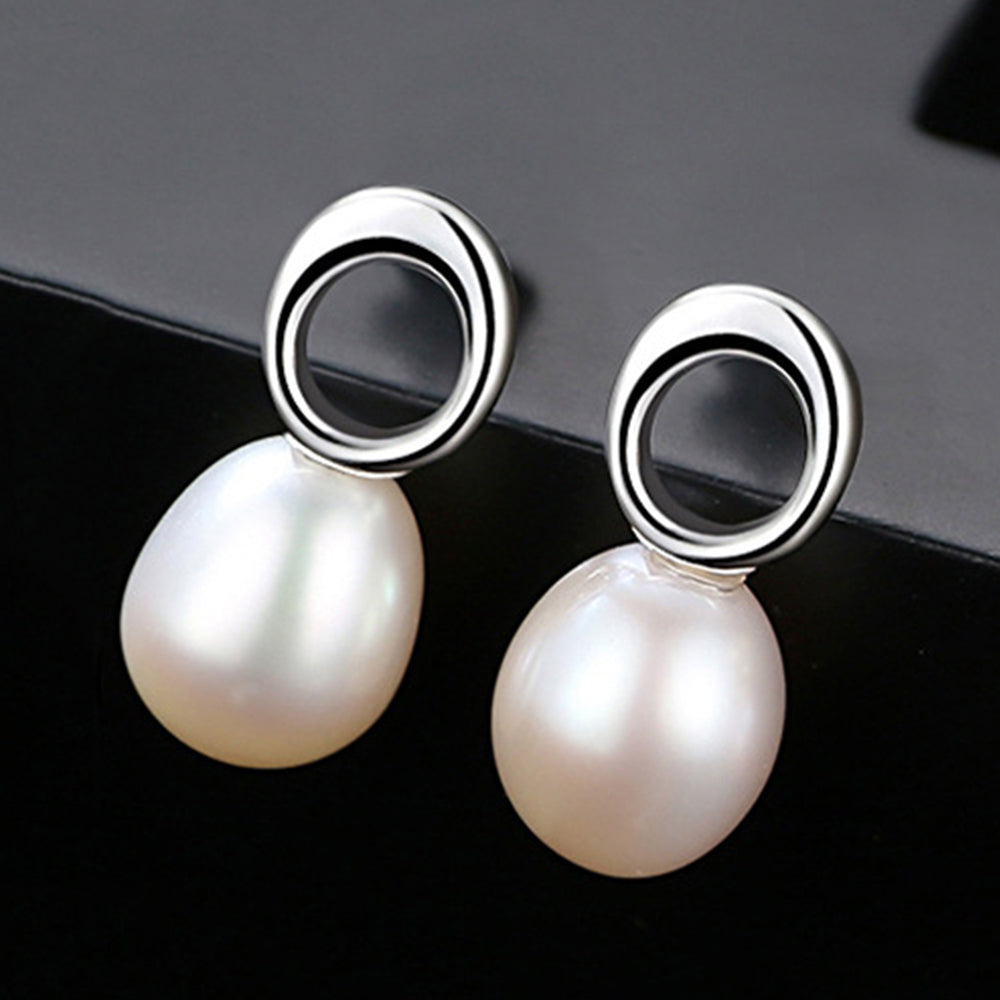 925 Sterling Silver Natural Pearl Drop Earrings Fashion Jewelry Gift for Women Girls