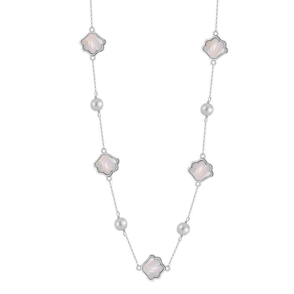 925 Sterling Silver Natural Pearl Necklace Fashion Jewelry Gift for Women Girls