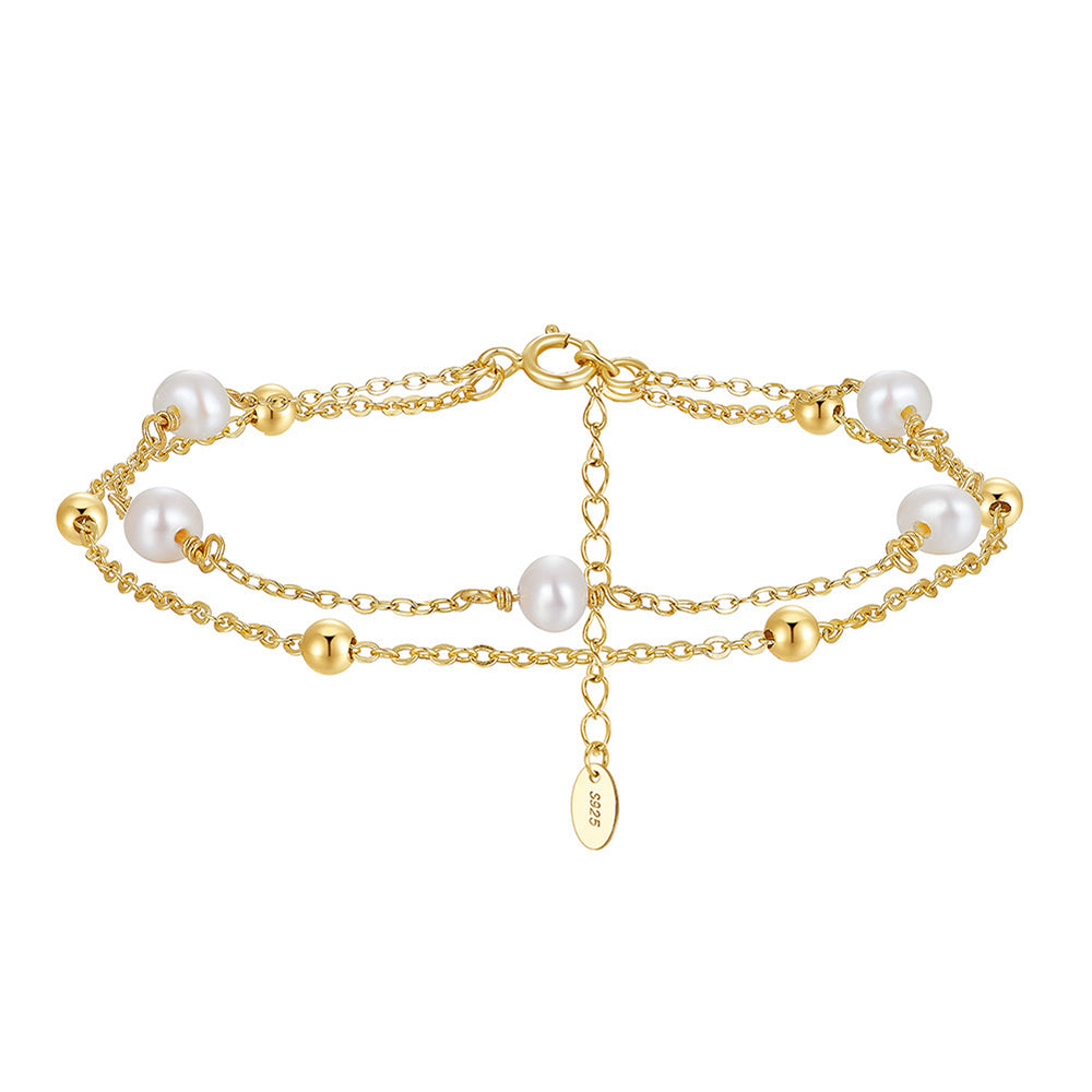925 Sterling Silver Pearl Bracelet Fashion Jewelry Gift for Women Girls