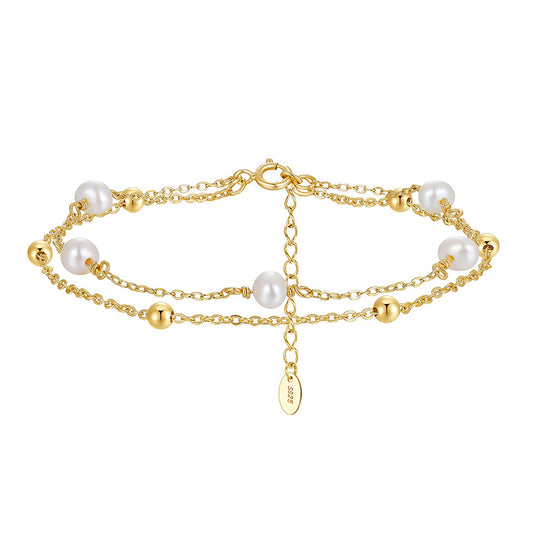 925 Sterling Silver Pearl Bracelet Fashion Jewelry Gift for Women Girls