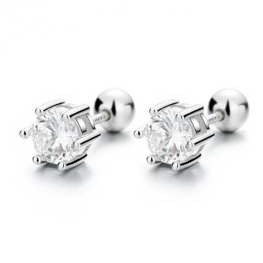 925 Sterling Silver Zircon Screw Back Stud Earrings