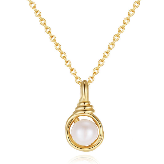 925 Sterling Silver Natural Pearl Necklace Fashion Jewelry Gift for Women Girls