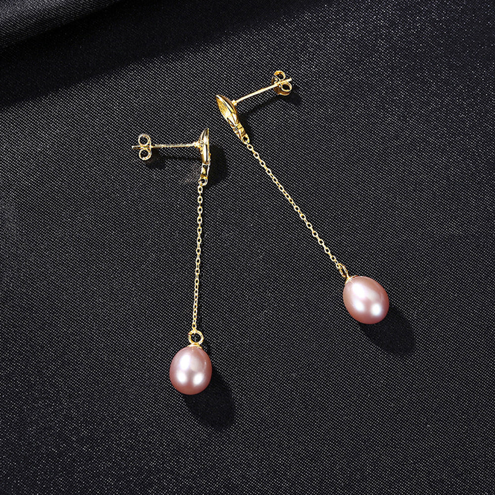925 Sterling Silver Natural Pearl Drop Earrings Fashion Jewelry Gift for Women Girls