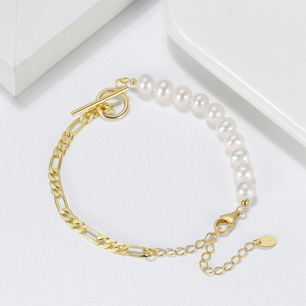 925 Sterling Silver Pearl Bracelet Fashion Jewelry Gift for Women Girls