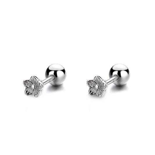 925 Sterling Silver Flower Screwed Earrings
