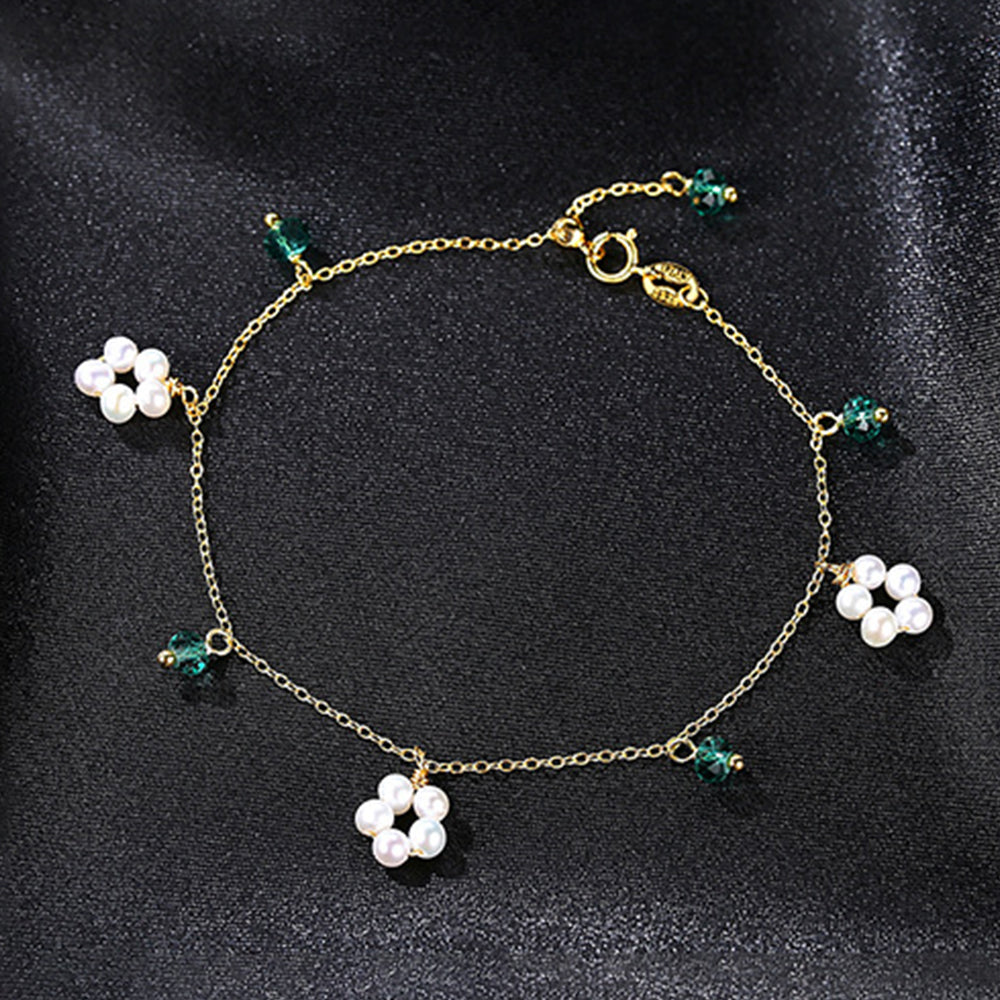 925 Sterling Silver Natural Pearl Bracelet Fashion Jewelry Gift for Women Girls