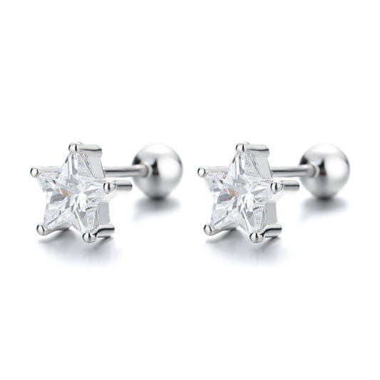 925 Sterling Silver Zircon Screw Back Stud Earrings