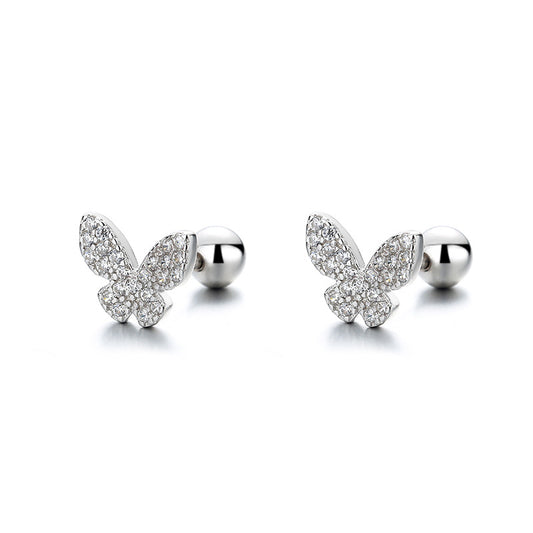925 Sterling Silver Butterfly Screw Back Stud Earrings