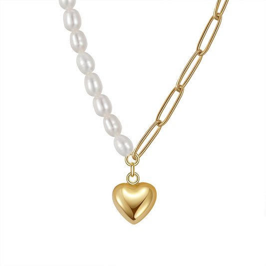 925 Sterling Silver Natural Pearl Necklace Fashion Jewelry Gift for Women Girls