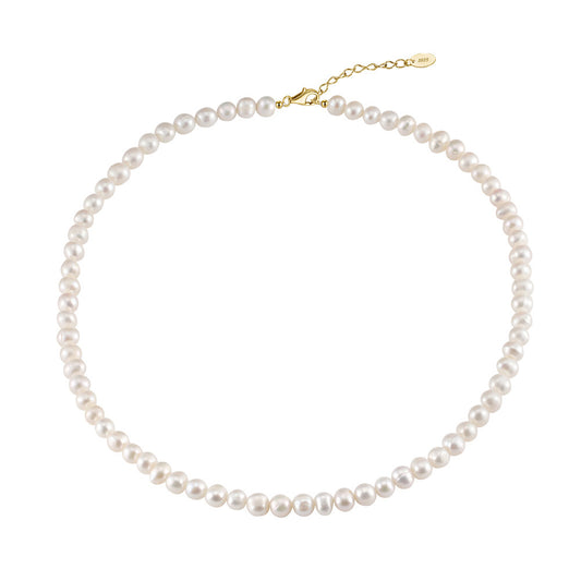 925 Sterling Silver Natural Pearl Necklace Fashion Jewelry Gift for Women Girls
