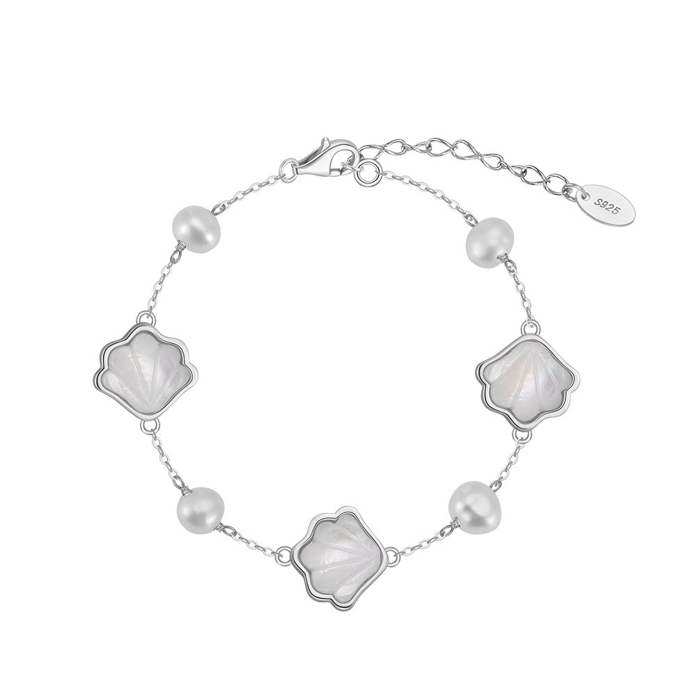 925 Sterling Silver Pearl Bracelet Fashion Jewelry Gift for Women Girls