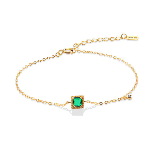 925 Sterling Silver Fashion Green Zircon 18K Gold Plated Bracelet