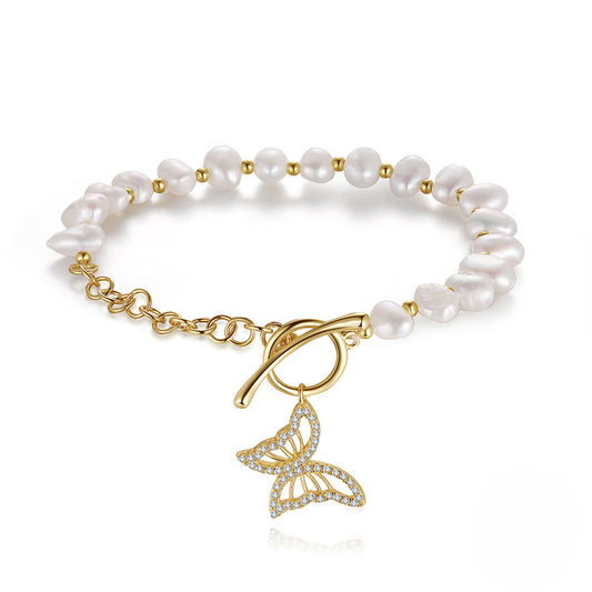 925 Sterling Silver Pearl Bracelet Fashion Jewelry Gift for Women Girls