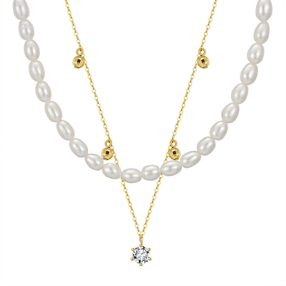 925 Sterling Silver Natural Pearl Necklace Fashion Jewelry Gift for Women Girls