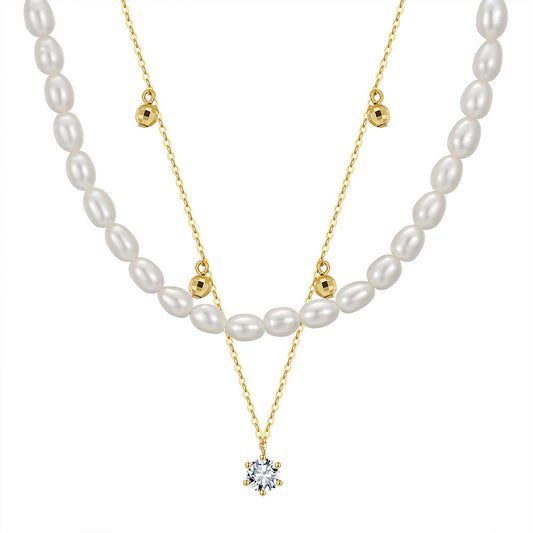 925 Sterling Silver Natural Pearl Necklace Fashion Jewelry Gift for Women Girls