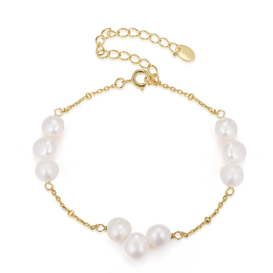 925 Sterling Silver Pearl Bracelet Fashion Jewelry Gift for Women Girls