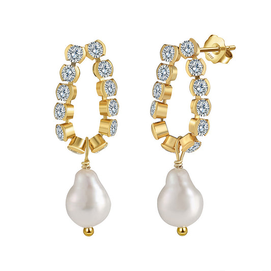 925 Sterling Silver Natural Pearl Earrings Fashion Jewelry Gift for Women Girl