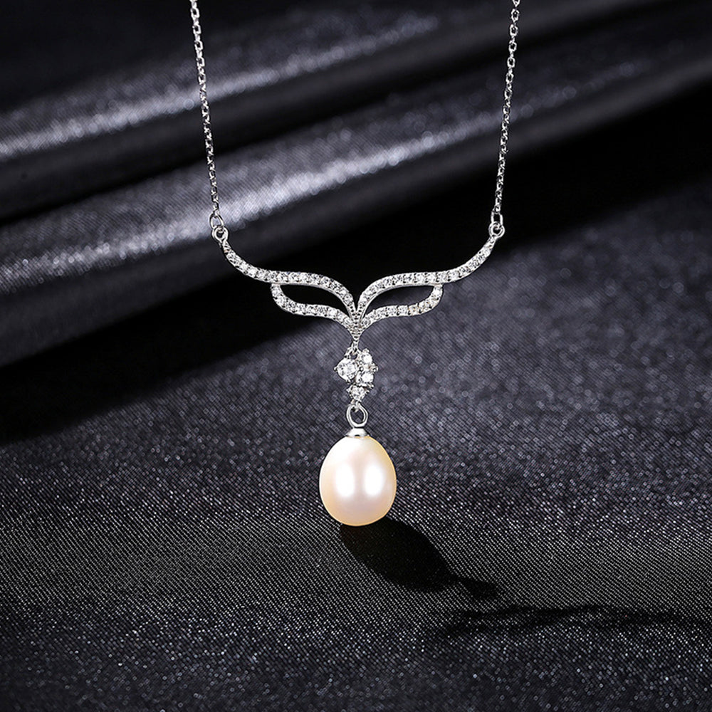 925 Sterling Silver Natural Pearl Drop Necklace Fashion Jewelry Gift for Women Girls