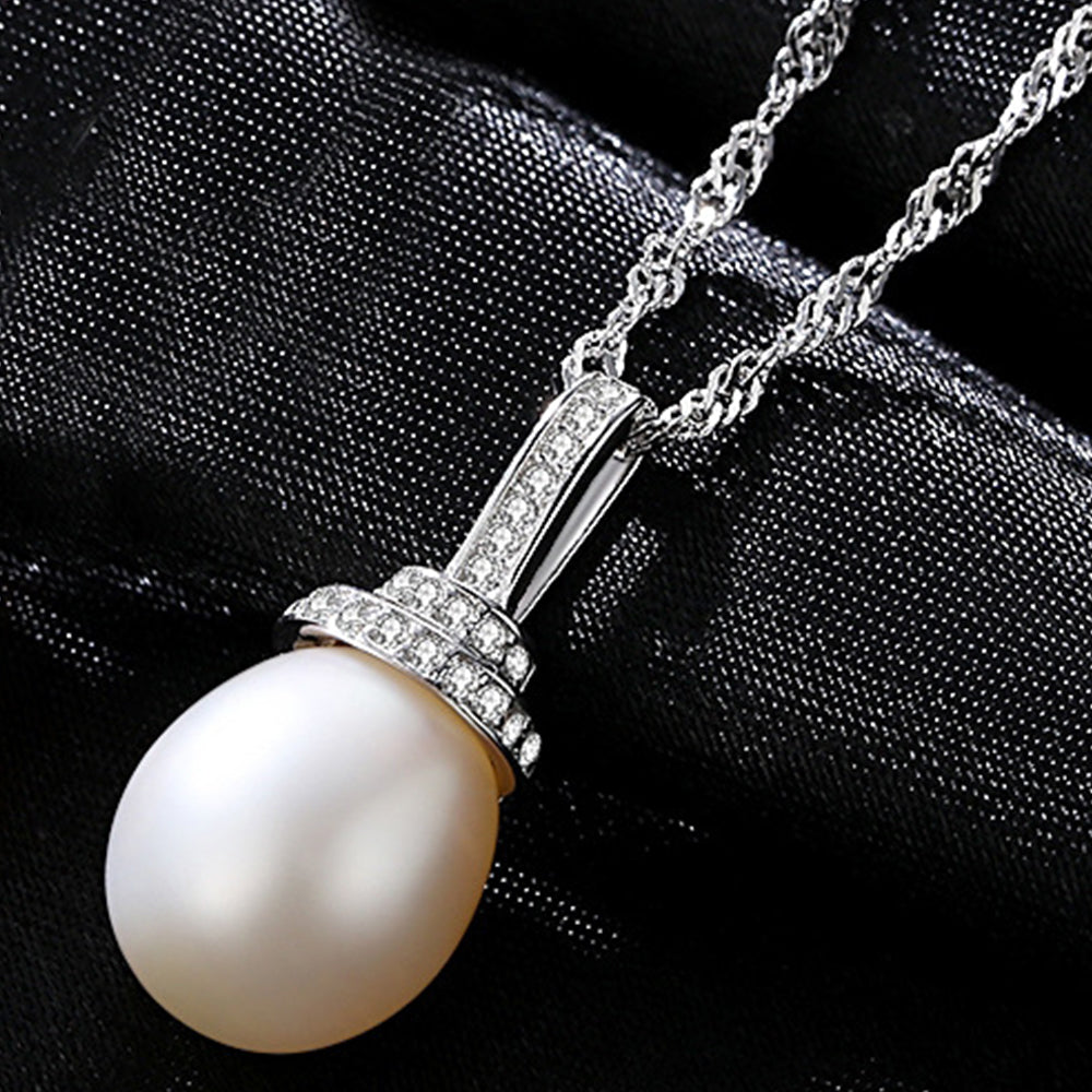 925 Sterling Silver Natural Pearl Drop Necklace Fashion Jewelry Gift for Women Girls