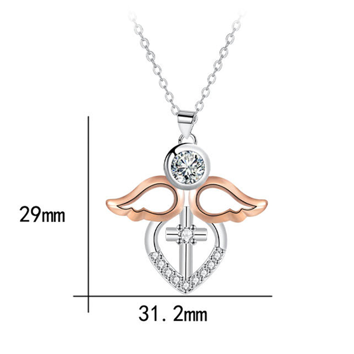 Copper With Silver/Rosegold Plated Angel Pendant Necklace