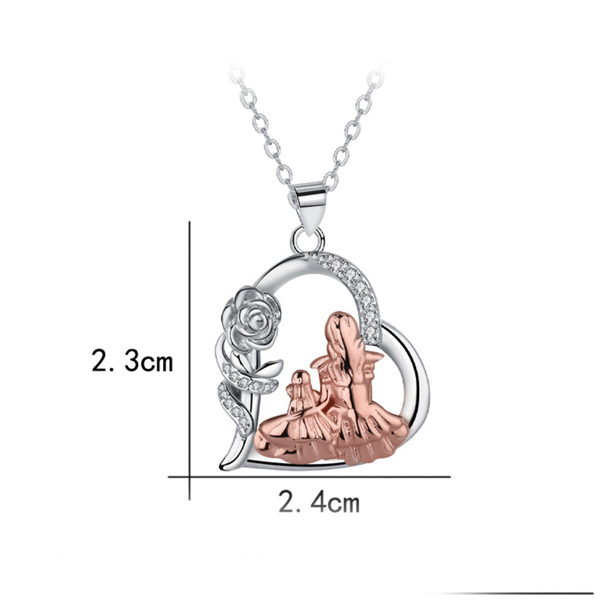 Copper With Silver/Rosegold Plated Heart Flower Pendant Necklace for Women