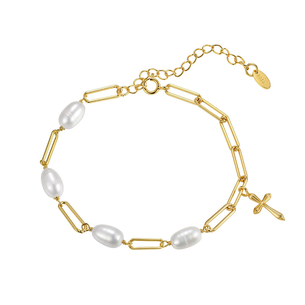 Pulsera de perlas de plata de ley 925, joyería de moda, regalo para mujeres y niñas.
