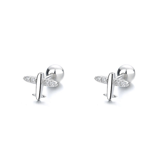 925 Sterling Silver Airplane Screw Back Stud Earrings