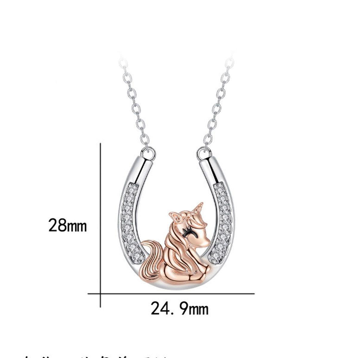 Copper With Silver/Rosegold Plated Unicorn Pendant Necklace