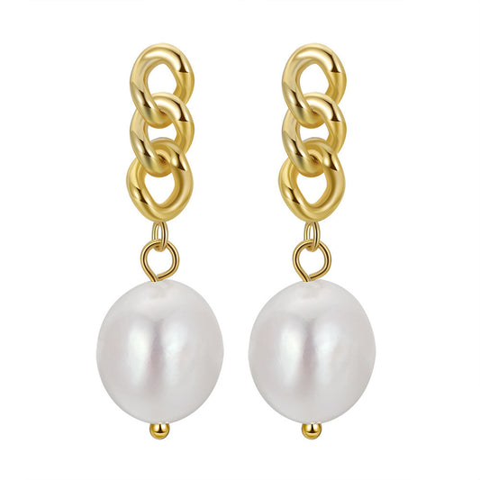 925 Sterling Silver Natural Pearl Earrings Fashion Jewelry Gift for Women Girl