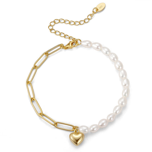 925 Sterling Silver Pearl Bracelet Fashion Jewelry Gift for Women Girls