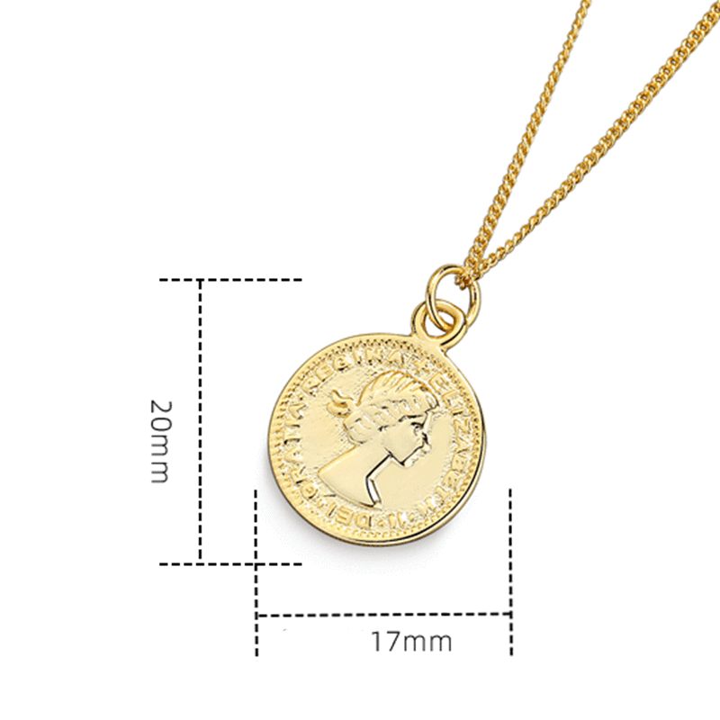 925 Sterling Silver Fashion 18K Gold Plated Coin Necklace