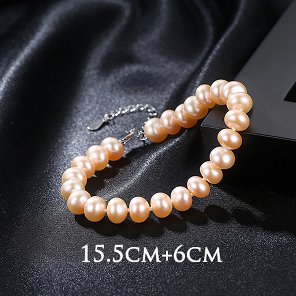 925 Sterling Silver Natural Pearl Bracelet Fashion Jewelry Gift for Women Girls