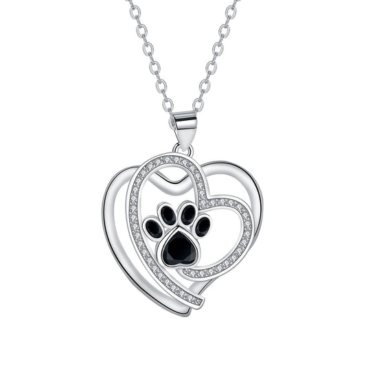 Copper With Silver Plated Heart Paw Pendant Necklace