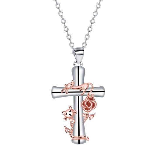 Copper With Silver/Rosegold Plated Cross Pendant Necklace