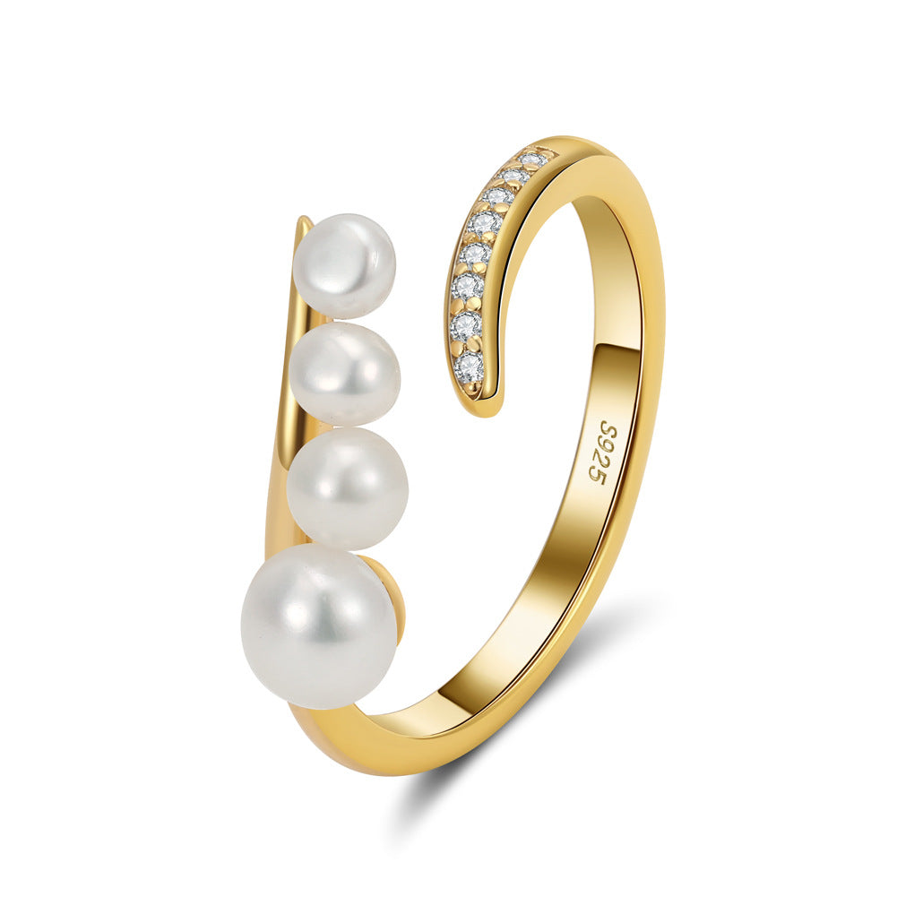 925 Sterling Silver Natural Pearl Ring Fashion Jewelry Gift for Women Girls