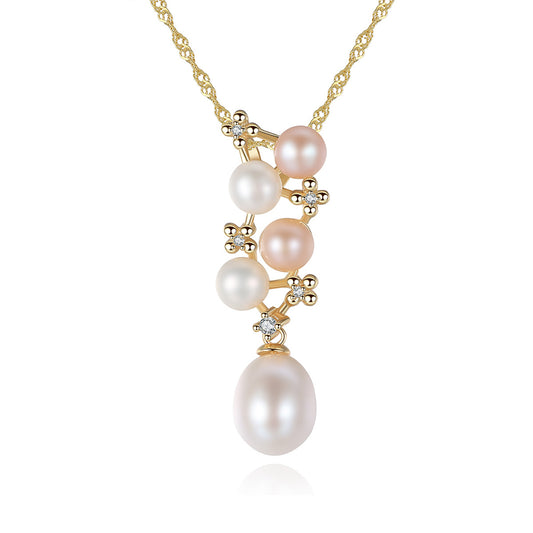 925 Sterling Silver Natural Pearl Drop Necklace Fashion Jewelry Gift for Women Girls