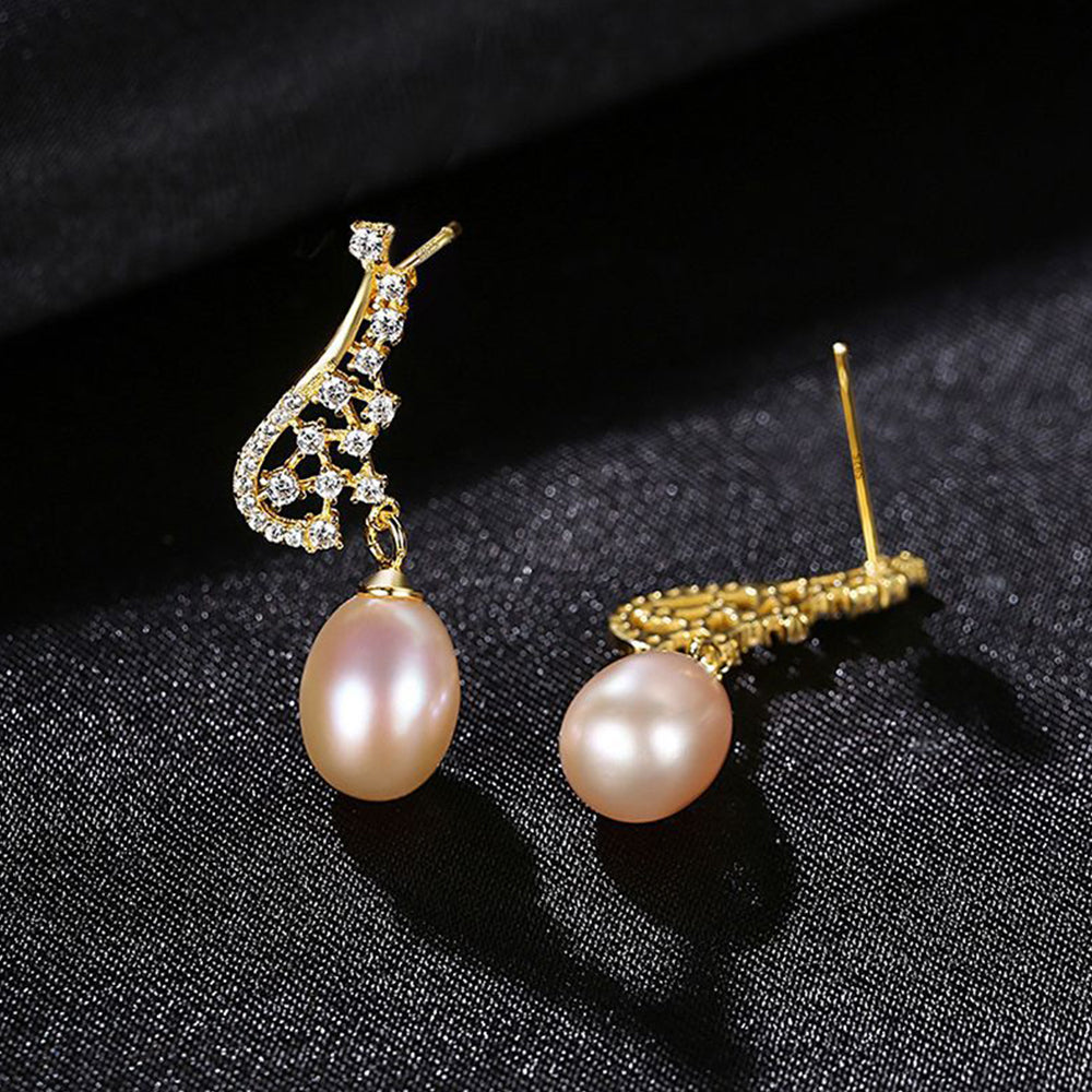 925 Sterling Silver Natural Pearl Drop Earrings Fashion Jewelry Gift for Women Girls