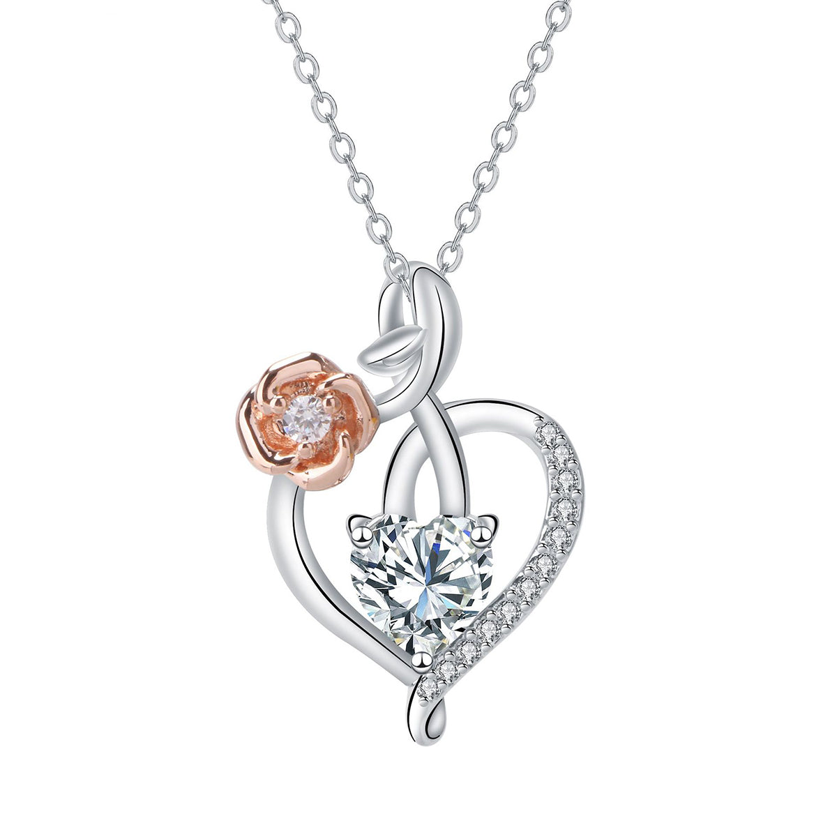 Copper With Silver/Rosegold Plated Heart Pendant Necklace