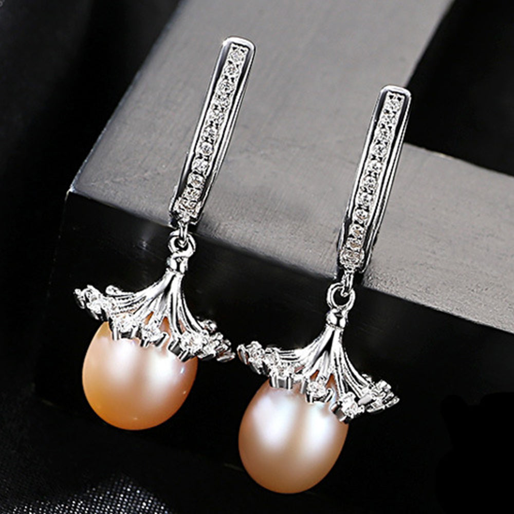 925 Sterling Silver Natural Pearl Drop Huggie Earrings Fashion Jewelry Gift for Women Girls