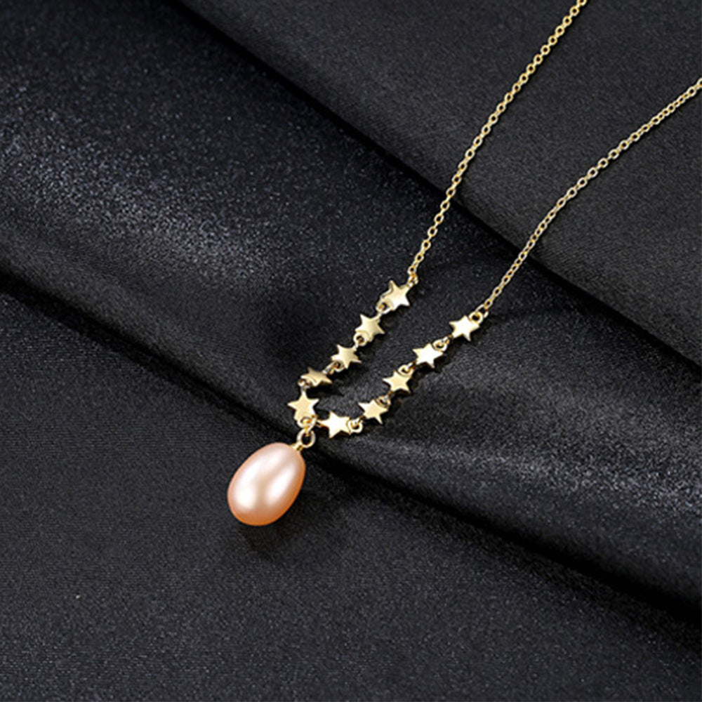 925 Sterling Silver Natural Pearl Drop Necklace Fashion Jewelry Gift for Women Girls